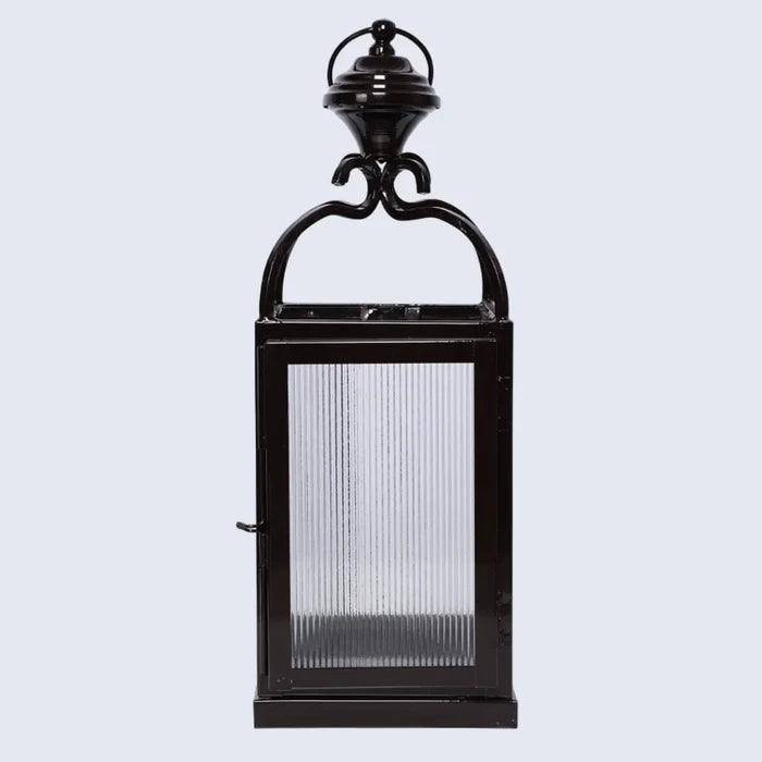 Handmade Metal ribbed glass dome lantern glossy brown, for candle or LED lighting
