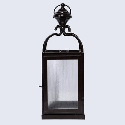Handmade Metal ribbed glass dome lantern glossy brown, for candle or LED lighting