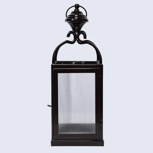 Handmade Metal ribbed glass dome lantern glossy brown, for candle or LED lighting