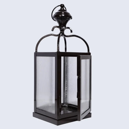 metal ribbed glass dome lantern glossy brown