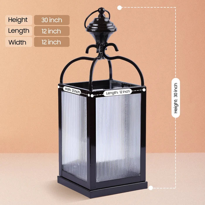 metal ribbed glass dome lantern glossy brown