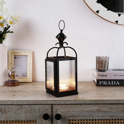 metal ribbed glass dome lantern glossy brown