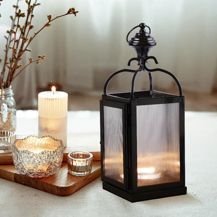 metal ribbed glass dome lantern glossy brown