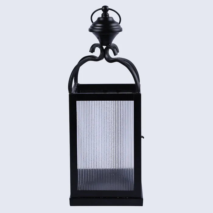 Handmade Metal ribbed glass dome lantern matte black, for candle or LED lighting