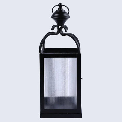 Handmade Metal ribbed glass dome lantern matte black, for candle or LED lighting