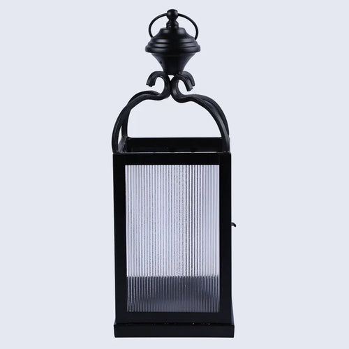 Handmade Metal ribbed glass dome lantern matte black, for candle or LED lighting