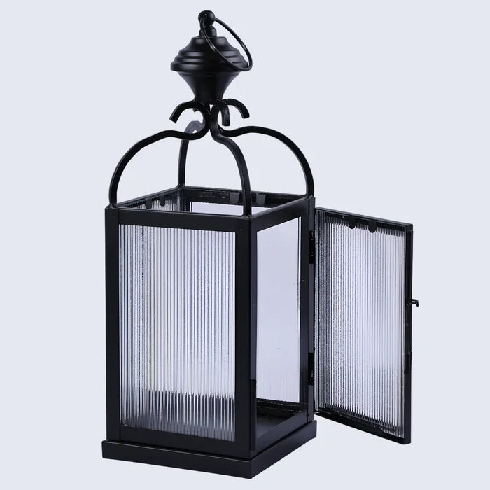 metal ribbed glass dome lantern matte black