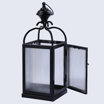 metal ribbed glass dome lantern matte black