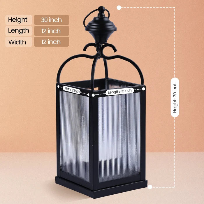 metal ribbed glass dome lantern matte black