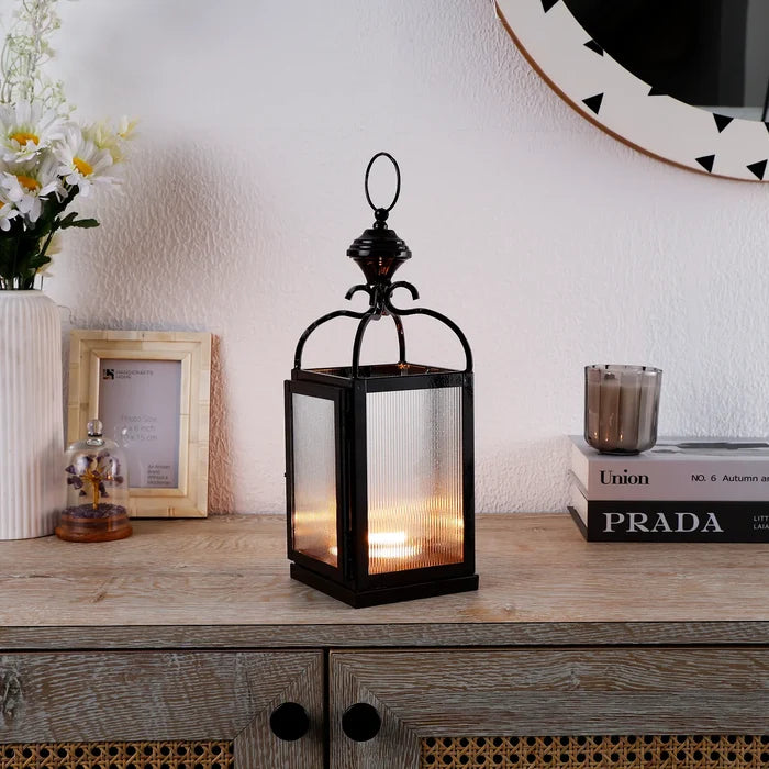 metal ribbed glass dome lantern matte black