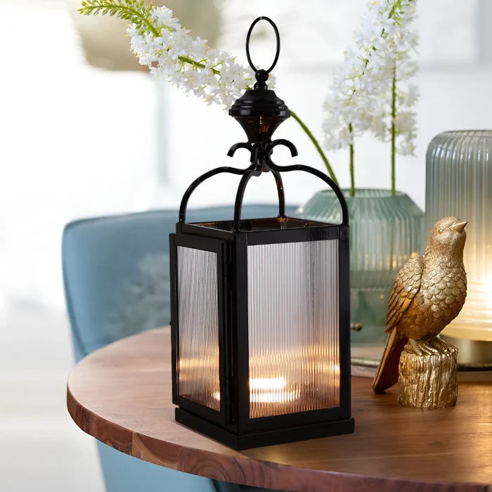 metal ribbed glass dome lantern matte black
