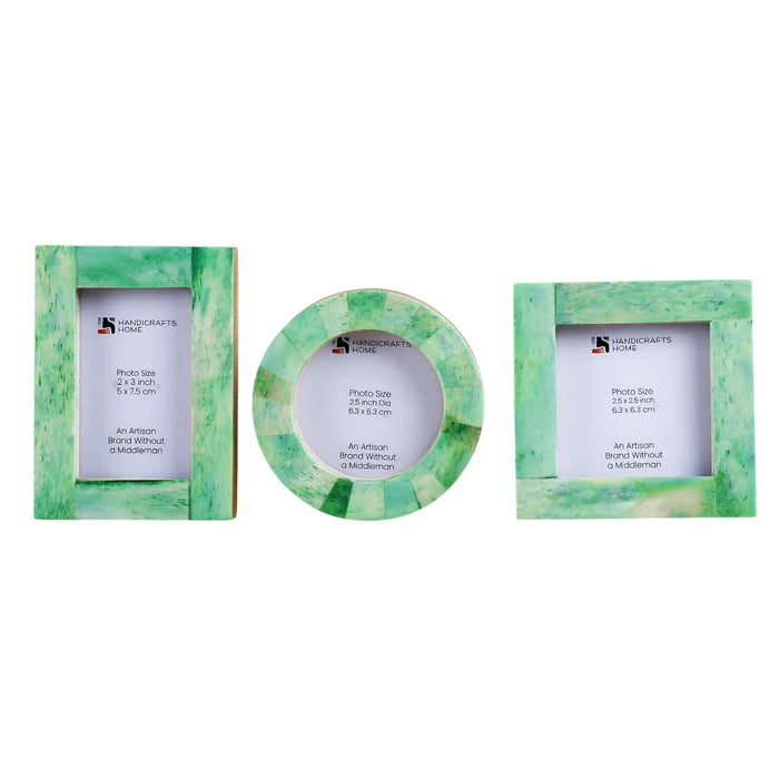 Handmade Mini Baby Keepsake Picture Frame – Green Bone Inlay, for tabletop or wall display