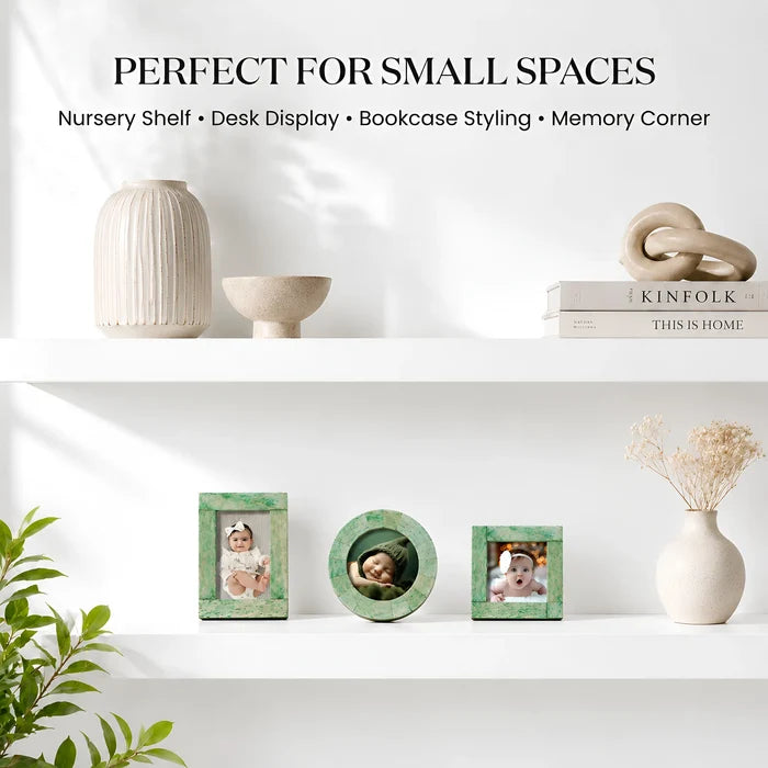 Mini Baby Keepsake Picture Frame, Set of 3 – Green Bone Inlay