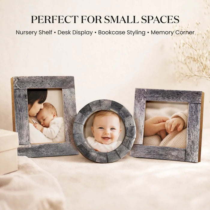 Mini Baby Keepsake Picture Frame, Set of 3 – Grey Bone Inlay