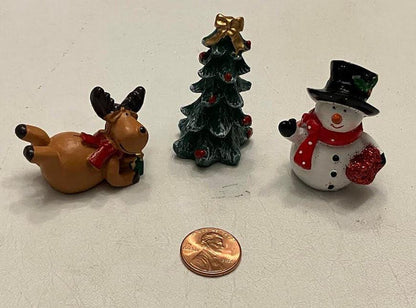 Miniature Holiday Snowman with a Reindeer & Christmas Tree