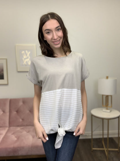 Put You First Women's Front Tie Cuff Short Sleeve Top
