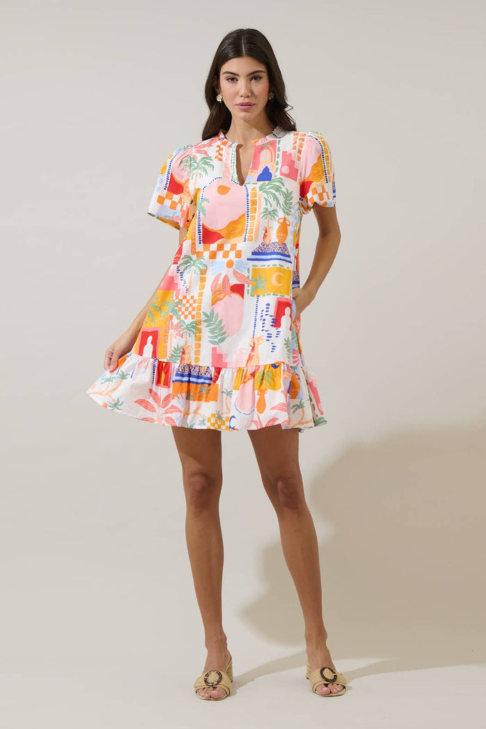 Petrolia Town Celeste Mini Dress Orange, Pink & White