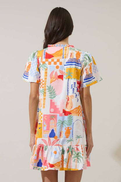 Petrolia Town Celeste Mini Dress Orange, Pink & White
