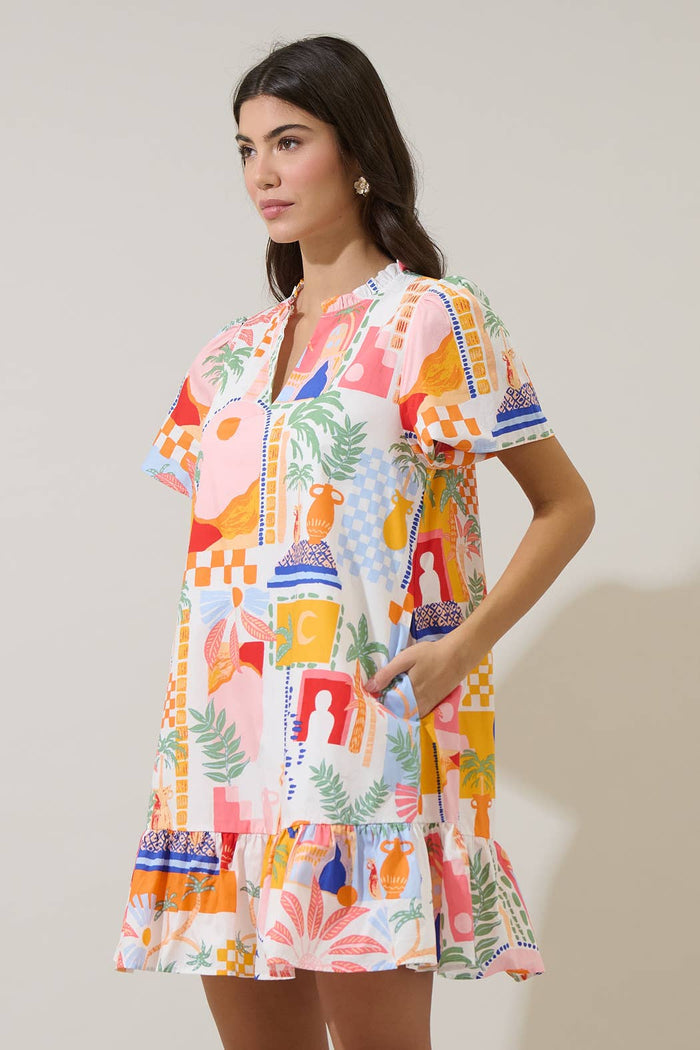 Petrolia Town Celeste Mini Dress Orange, Pink & White
