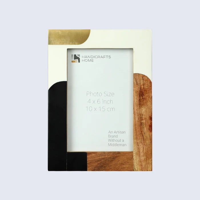 Handmade Picture Frame Abstract Block Collection Resin, Wood & Brass – 4x6 & 5x7", for tabletop or wall display