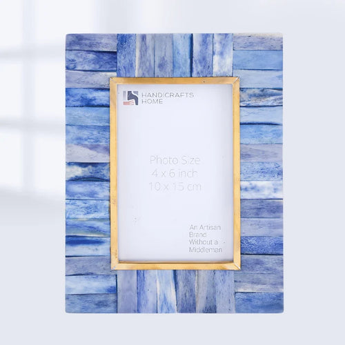 Handmade Picture Frame Classic Brass Collection Bone Inlay Blue 4x6 & 5x7, for tabletop or wall display