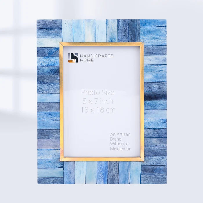 Handmade Picture Frame Classic Brass Collection Bone Inlay Blue 4x6 & 5x7, for tabletop or wall display