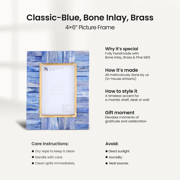 Picture Frame Brass Collection Bone Inlay Blue 4x6 & 5x7