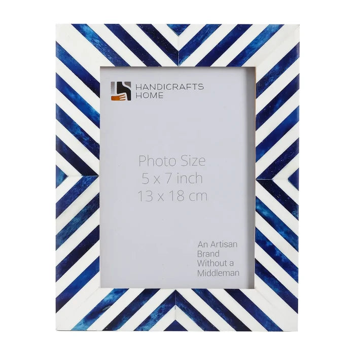 Handmade Picture Frame Chevron Collection Bone Inlay Blue – 4x6 & 5x7", for tabletop or wall display