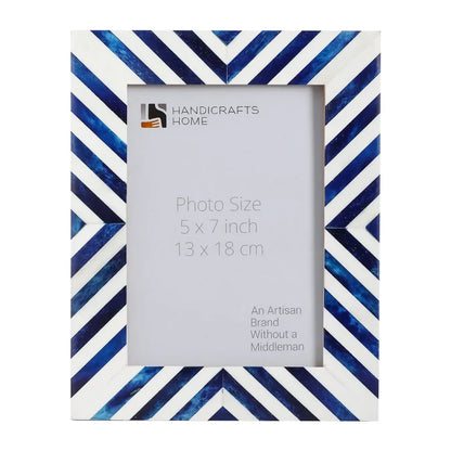 Handmade Picture Frame Chevron Collection Bone Inlay Blue – 4x6 & 5x7", for tabletop or wall display