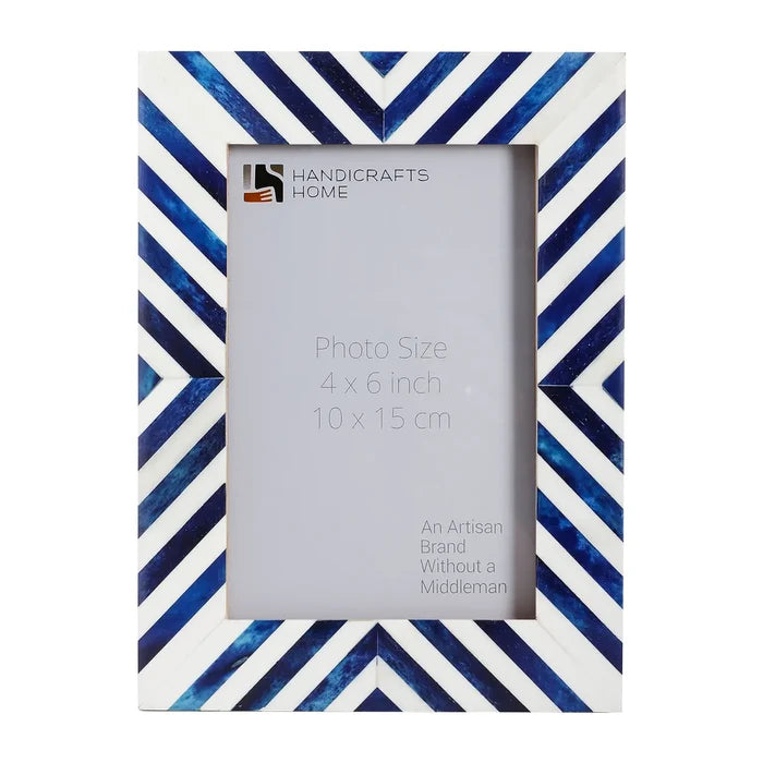 Handmade Picture Frame Chevron Collection Bone Inlay Blue – 4x6 & 5x7", for tabletop or wall display