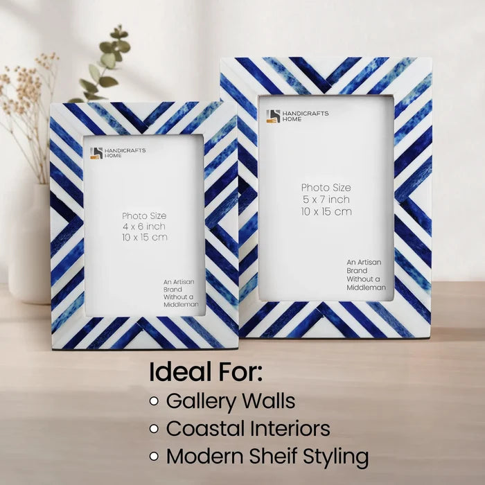 Picture Frame Chevron Collection Bone Inlay Blue – 4x6 & 5x7"