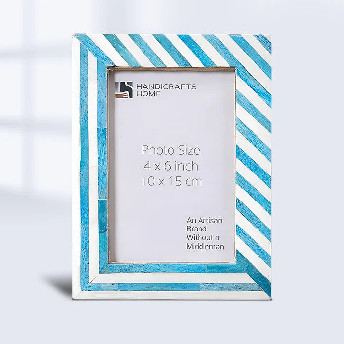 Handmade Picture Frame Diagonal Striped Collection Bone Inlay Turquoise – 4x6 & 5x7", for tabletop or wall display