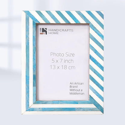 Handmade Picture Frame Diagonal Striped Collection Bone Inlay Turquoise – 4x6 & 5x7", for tabletop or wall display