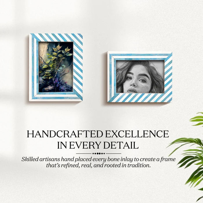 Picture Frame Diagonal Striped Collection Bone Inlay Turquoise – 4x6 & 5x7"