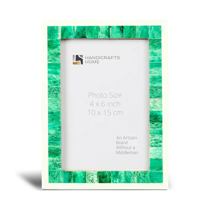 Handmade Picture Frame Mosaic Collection Bone Inlay Green & White – 3 sizes, for tabletop or wall display