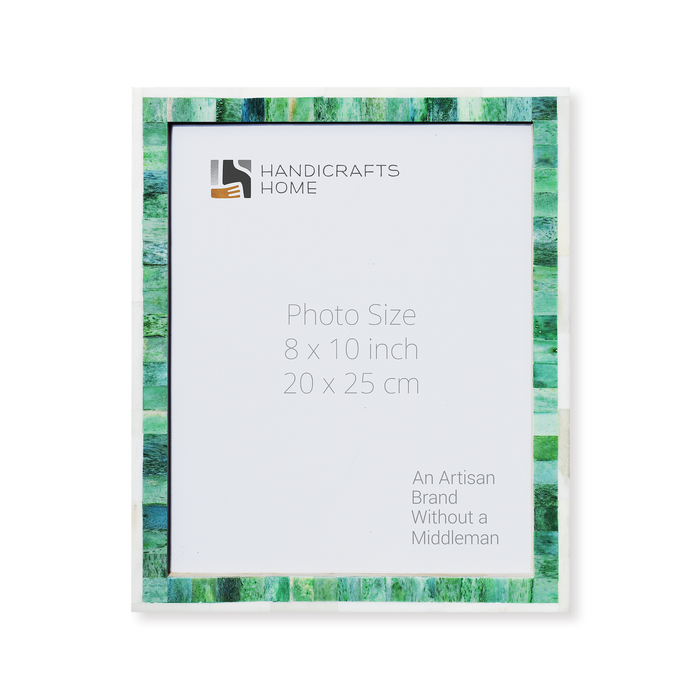 Handmade Picture Frame Mosaic Collection Bone Inlay Green & White – 3 sizes, for tabletop or wall display