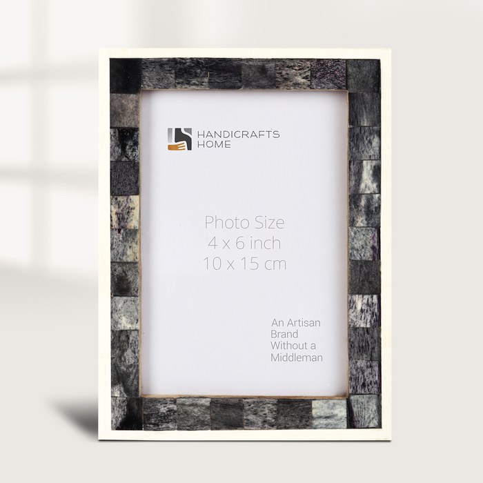 Handmade Picture Frame Mosaic Collection Bone Inlay Grey & White – 3 sizes, for tabletop or wall display