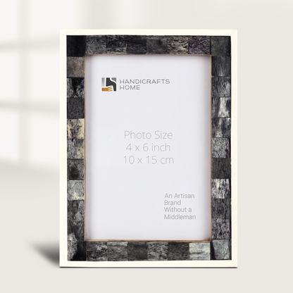 Handmade Picture Frame Mosaic Collection Bone Inlay Grey & White – 3 sizes, for tabletop or wall display