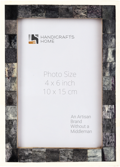 Handmade Picture Frame Mosaic Collection Bone Inlay Grey & White – 3 sizes, for tabletop or wall display