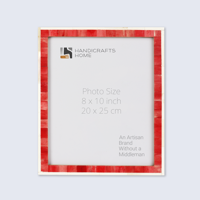 Handmade Picture Frame Mosaic Collection Bone Inlay Red & White- 3 Sizes, for tabletop or wall display