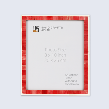 Handmade Picture Frame Mosaic Collection Bone Inlay Red & White- 3 Sizes, for tabletop or wall display