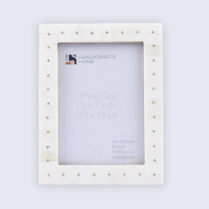 Handmade Picture Frame Noor Stud Pattern Collection Bone & Brass Inlay White & Gold – 4x6 & 5x7"