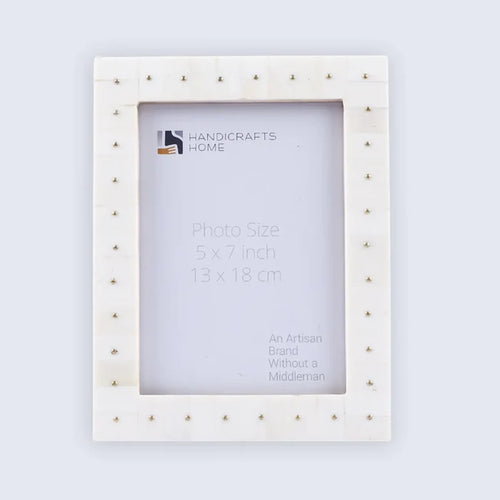 Handmade Picture Frame Noor Stud Pattern Collection Bone & Brass Inlay White & Gold – 4x6 & 5x7"