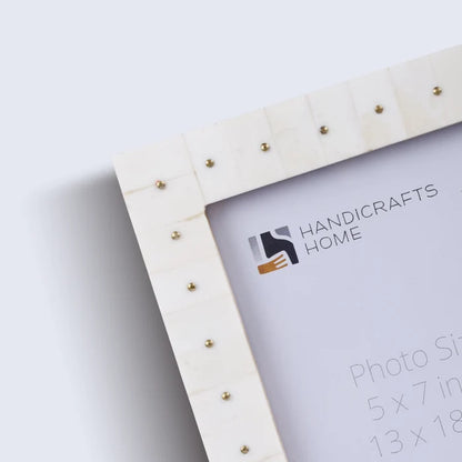 Picture Frame Noor Stud Pattern Collection Bone & Brass Inlay White & Gold – 4x6 & 5x7"