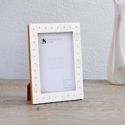 Picture Frame Noor Stud Pattern Collection Bone & Brass Inlay White & Gold – 4x6 & 5x7"