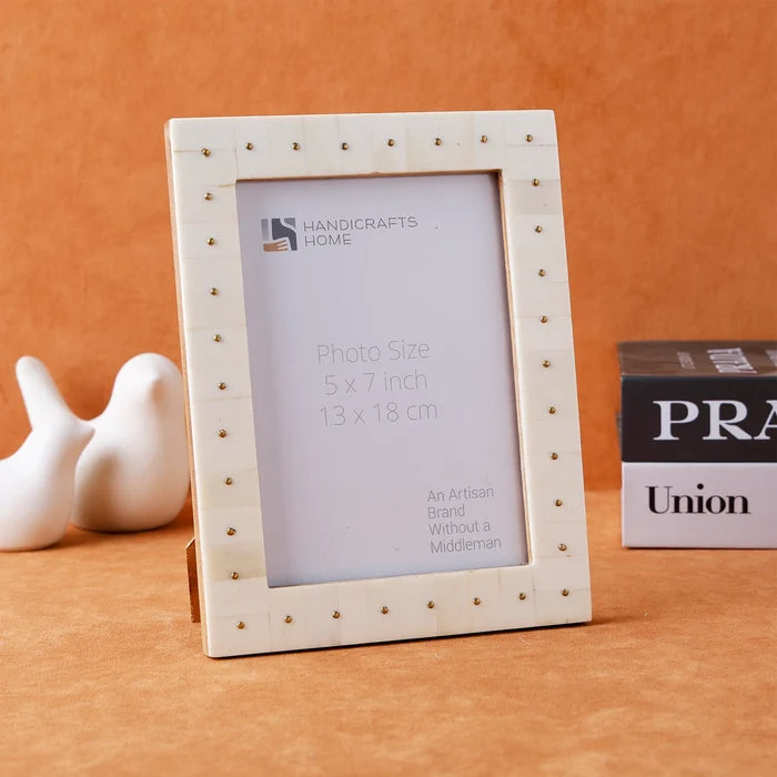 Picture Frame Noor Stud Pattern Collection Bone & Brass Inlay White & Gold – 4x6 & 5x7"