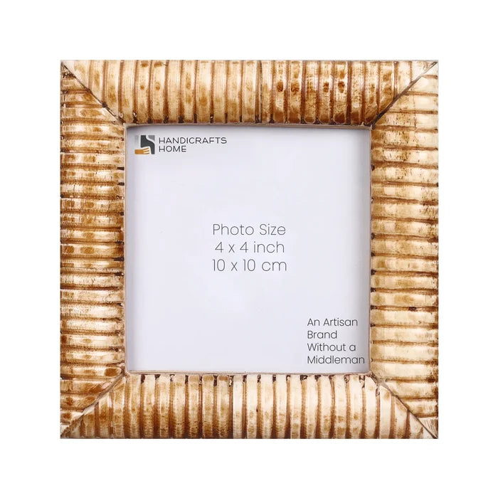Handmade Picture Frame Ridged Pattern Collection Bone Inlay – 4x4", for tabletop or wall display
