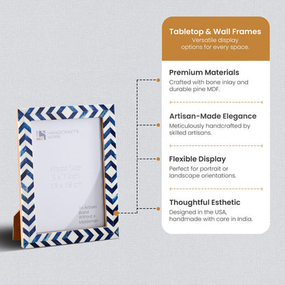 Handmade Picture Frame Taj Pattern Collection Bone Inlay Blue 4 Sizes, for tabletop or wall display