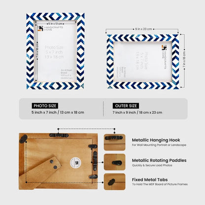 Handmade Picture Frame Taj Pattern Collection Bone Inlay Blue 4 Sizes, for tabletop or wall display