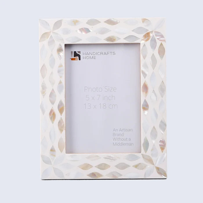 Handmade Picture Frames Avant Floral Collection Mother of Pearl Resin Inlay White 5x7"